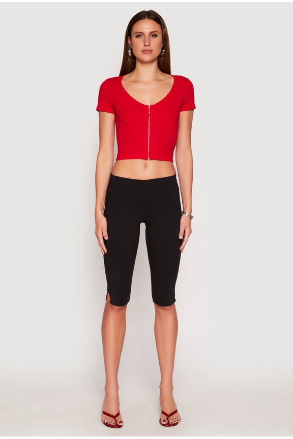Womens Hook and Eye Short Sleeve Crop Top