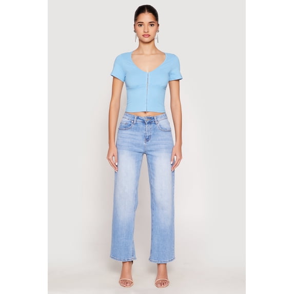 Womens Hook and Eye Short Sleeve Crop Top