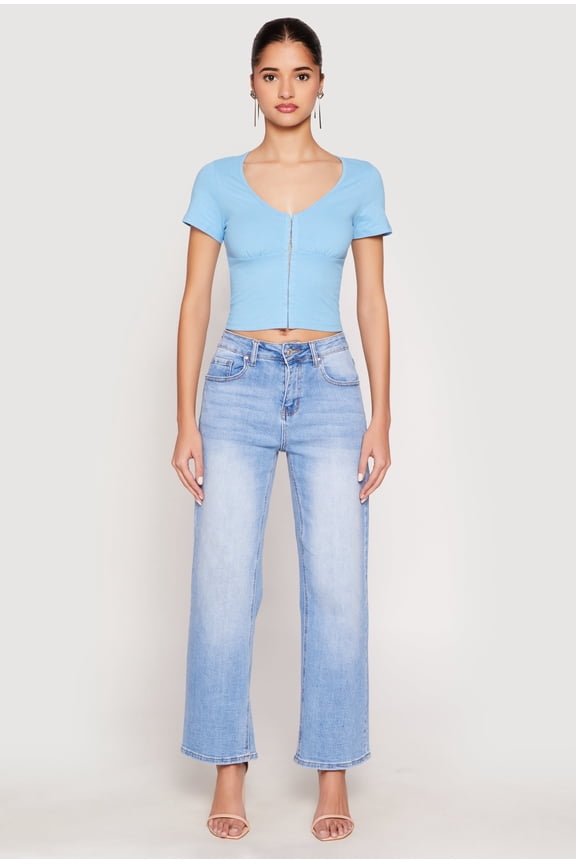 Womens Hook and Eye Short Sleeve Crop Top