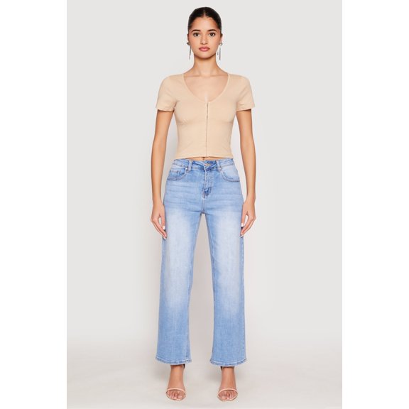 Womens Hook and Eye Short Sleeve Crop Top