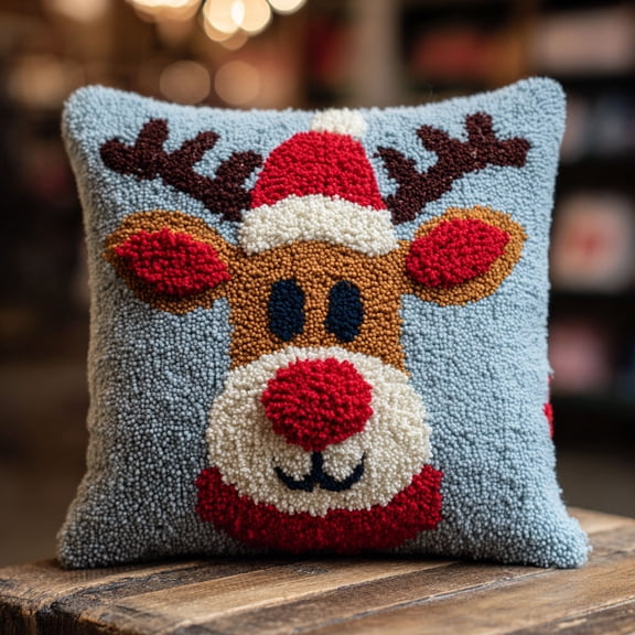 Hook and Latch Kit Christmas Reindeer Latch Hook Throw Pillow Kit 17x17inch
