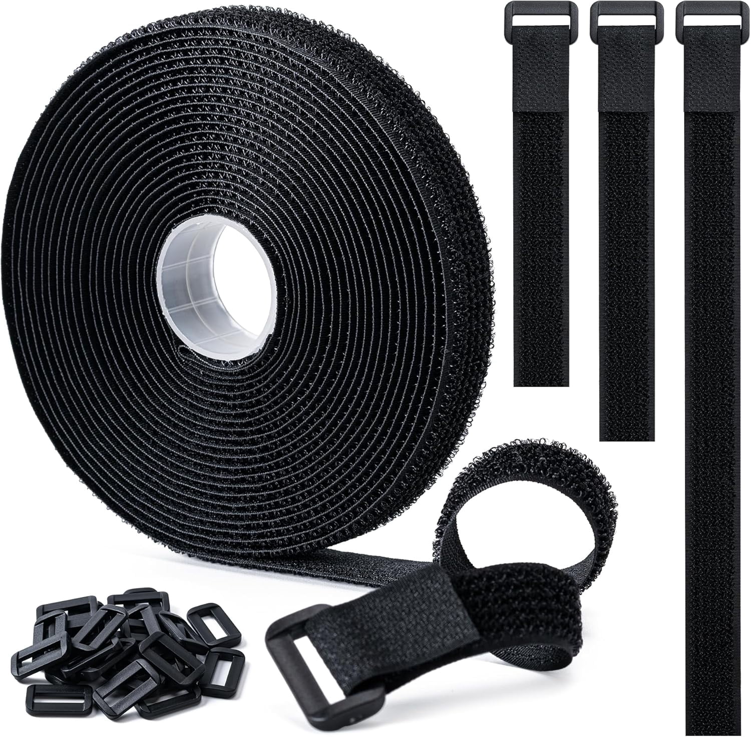 Hook and Loop Straps 0.8in x 16ft with 25 Plastic Buckles Adjustable ...
