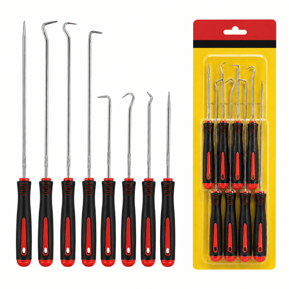 YIEASY Hook and Pick Set,8 Pcs Mechanic Tool Kit, Long&Mini Alloy Steel Non-Slip Handle Automotive Pick Set for O-Ring Seal Gasket Removal Car Repair
