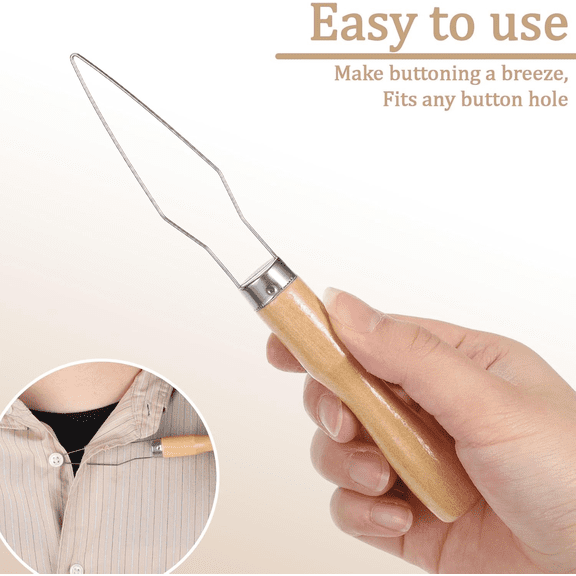 Hookcrafted Button hooks,Easy Button Hook Comfort Wide Grip Button Assist Device Buttons Helper Tool with Easy Grip Wooden Handle Buttons Hook Assist Device for Limited Dexterity Caused