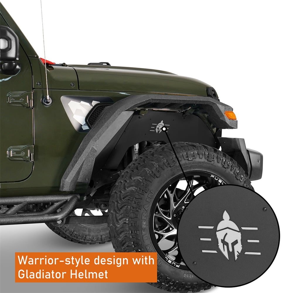 Hooke Road 2Pcs Spartan Front Inner Fender Liners Fit 2018-2023 Jeep Wrangler JL & Gladiator JT , Black