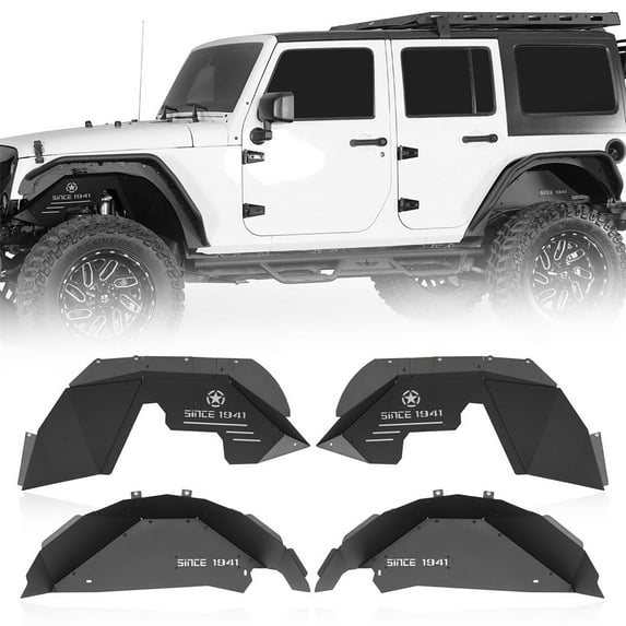 Hooke Road 4Pcs Aluminum Front +Rear Inner Fender Liners For 2007-2018 Jeep Wrangler JK JKU