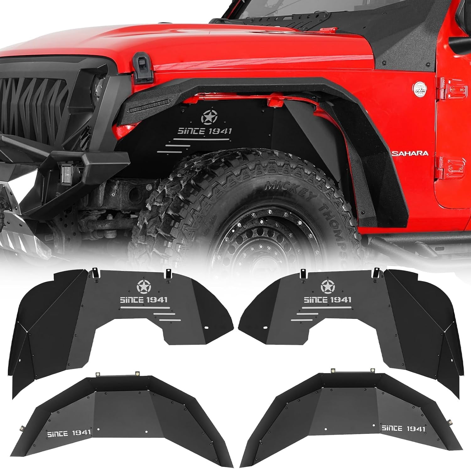 Hooke Road Aluminum Inner Fender Liners For Jeep Wrangler JL 2018-2025 – Front & Rear Set, 4-Piece, Black Powder Coat - View #2