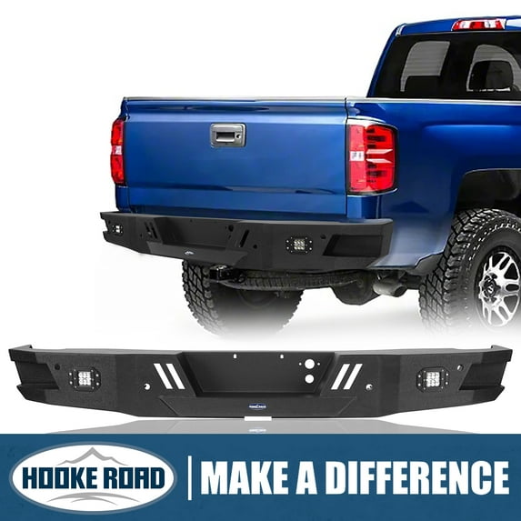 Hooke Road Fit Chevy Silverado 1500 2007-2018 Steel Rear Back Bumper with 2x Led Lights