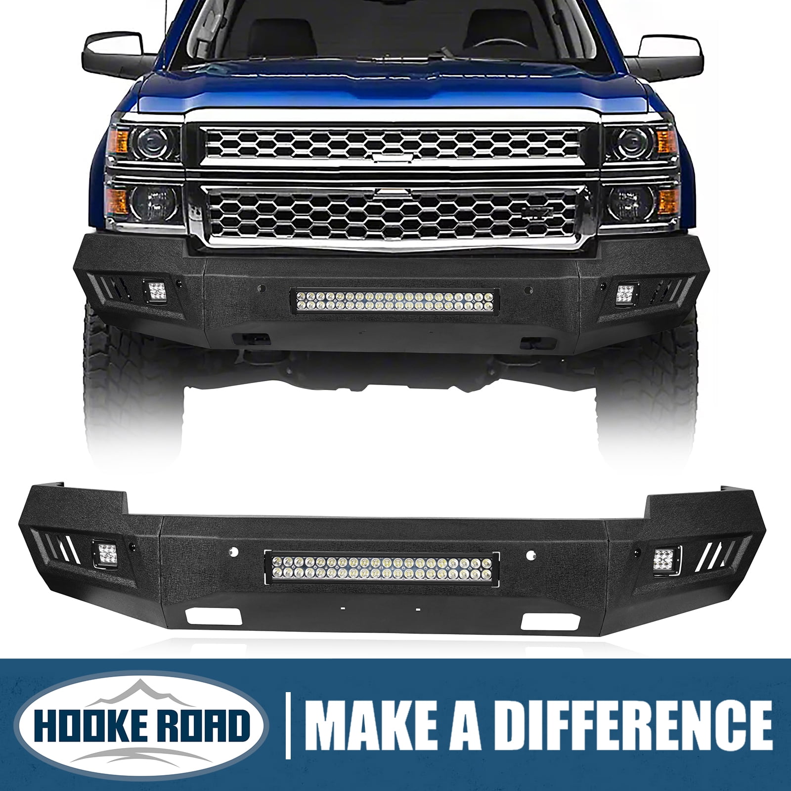 Hooke Road Fit Chevy Silverado 1500 2014 2015 Full Width Front Bumper Steel