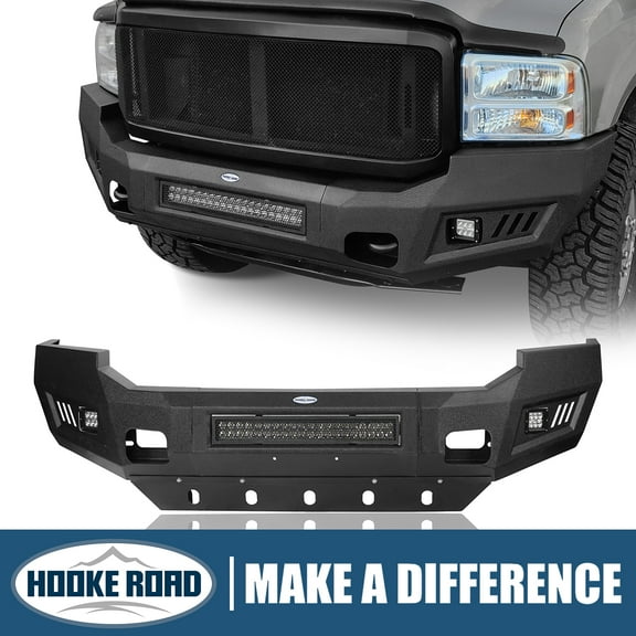 Hooke Road Fit Ford F-250 2005 2006 2007 Steel Front Bumper with Skid Plate & 120w LED Light Bar
