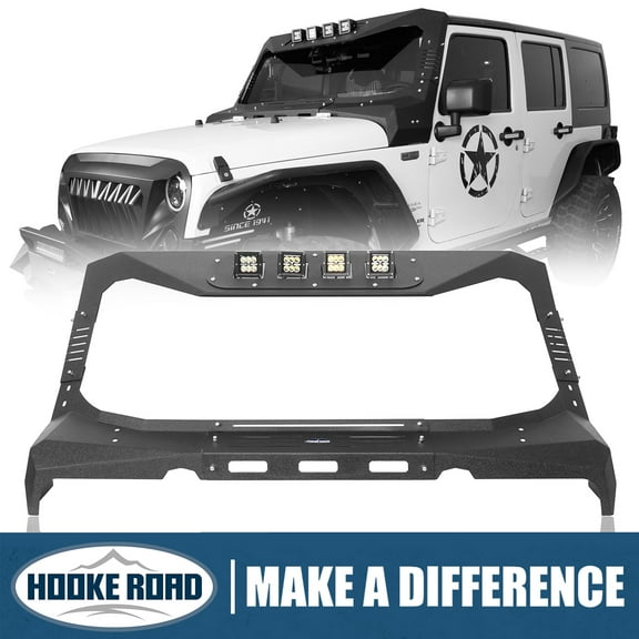 Hooke Road Fit Jeep Wrangler 2007-2018 JK Windshield Frame Cover Roof Sun Visor Cowl Body Armor w/ 4 LED Lights