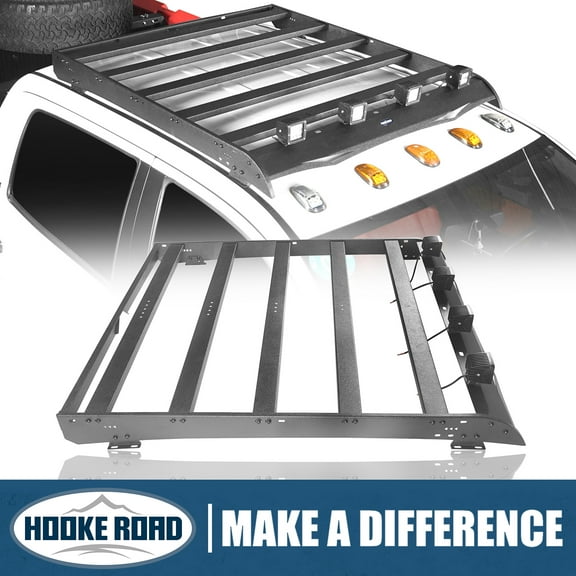 Hooke Road Fit Toyota Tundra 2014-2021 Crewmax Steel Roof Rack Cargo Carrier Basket with 418W LED Lights