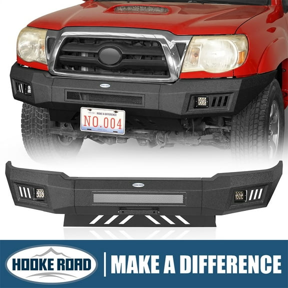 Hooke Road Front Bumper w/ Skid Plate & LED Lights Fit Toyota Tacoma 2005-2011