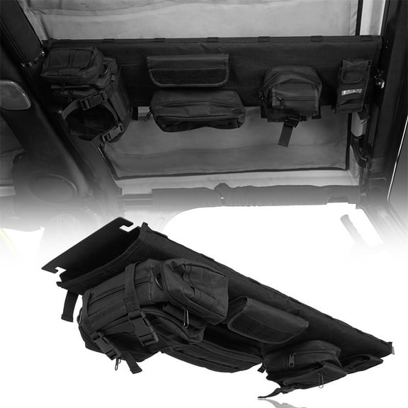 Hooke Road Front Overhead Storage MOLLE Panel w/ 5x Pouches Fit 1997-2006 Jeep Wrangler TJ