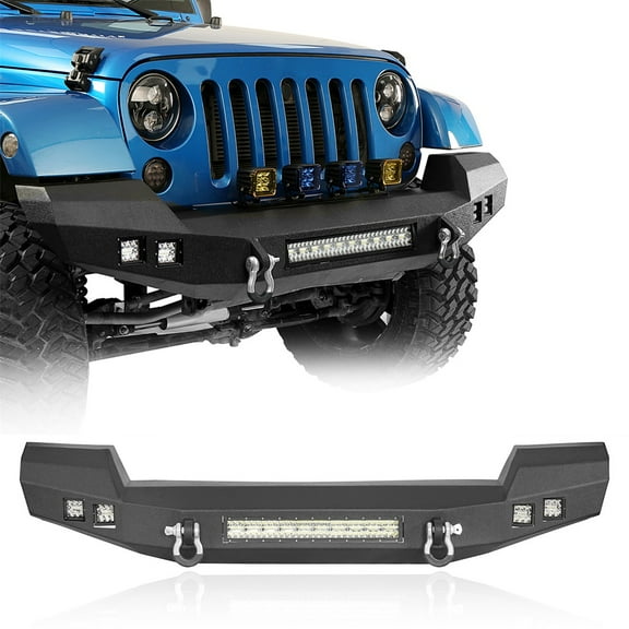 Hooke Road Full Width Front Bumper w/ D-Rings & LED Lights for 2007-2018 Jeep Wrangler JK , Black