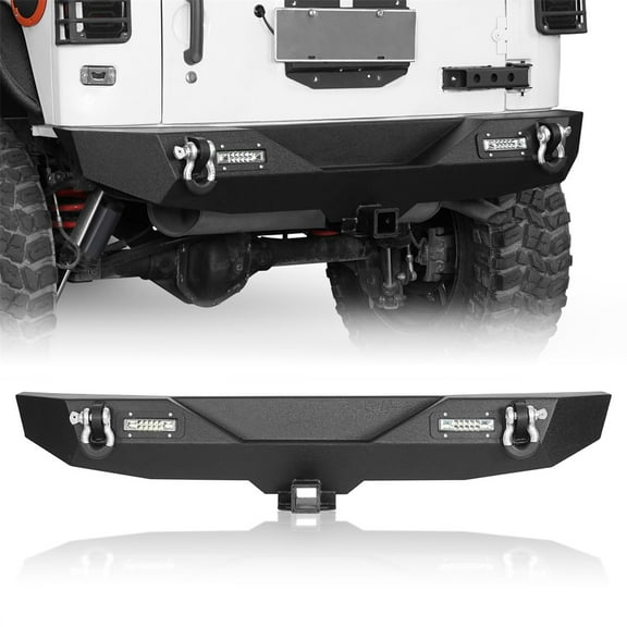 Hooke Road Rear Back Bumper w/ LED Floodlights & Towing Hooks for 2007-2018 Jeep Wrangler JK JKU