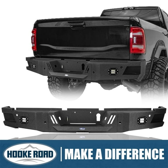 Hooke Road Rear Bumper Fit Dodge Ram 2500 3500 2019-2024 with License Plate Light & LED Floodlights