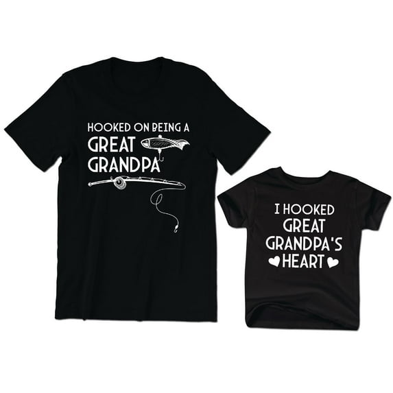 Hooked On Being a Great Grandpa Men's T-Shirt Funny Fishing Tee I Hooked Great Grandpa's Heart Kids Toddler Shirt Youth Baby