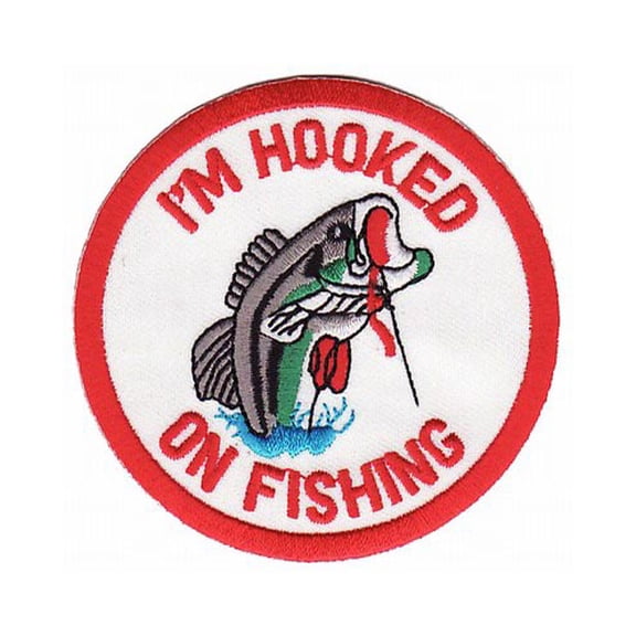 Hooked On Fishing Patch, Embroidered Patches.