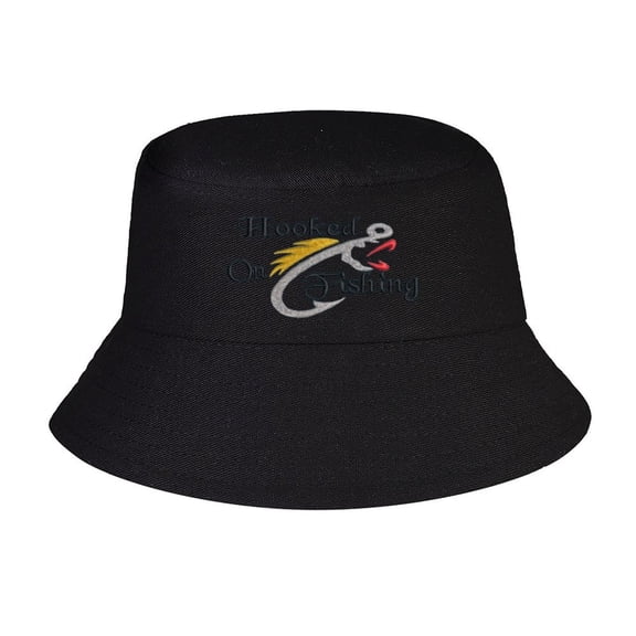 Hooked On Fishing Print Summer Bucket Hat for Women Men,Made In USA,Sun Hat For Golf Travel Beach Fishing Hat