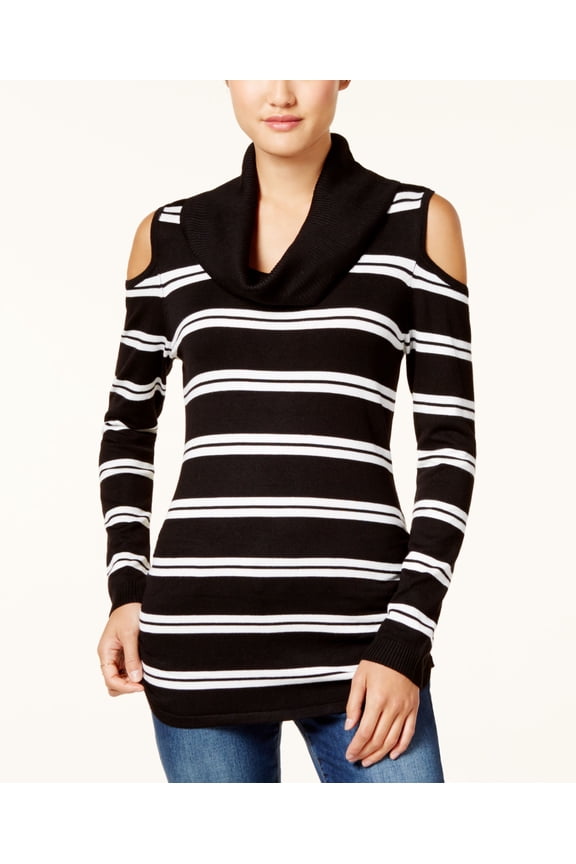 Juniors Cowl Neck Cold Shoulder Sweater Black Spirit XS