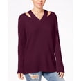 thumbnail image 1 of Hooked Up By Iot Juniors Cutout Collar Sweater Ruby Wine XL, 1 of 1