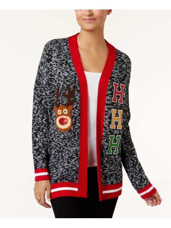 Juniors Ho Ho Ho Varsity Holiday Cardigan Marl Combo S