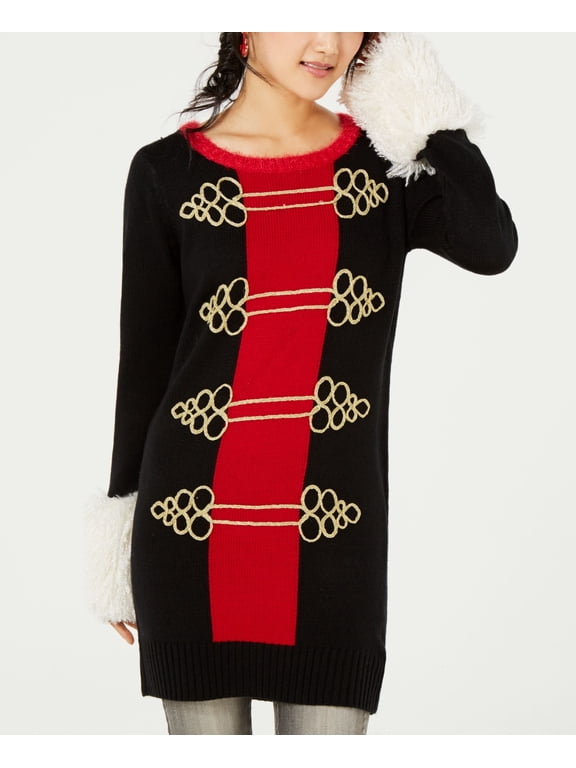 Juniors Nutcracker Embellished Sweater Tunic Black XS