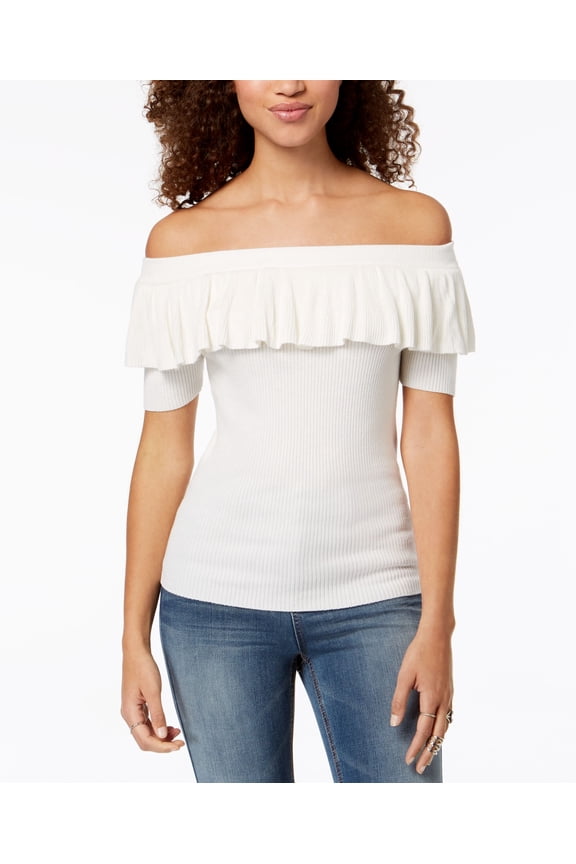 Juniors Off The Shoulder Flounce Sweater Spiritual Vanilla L