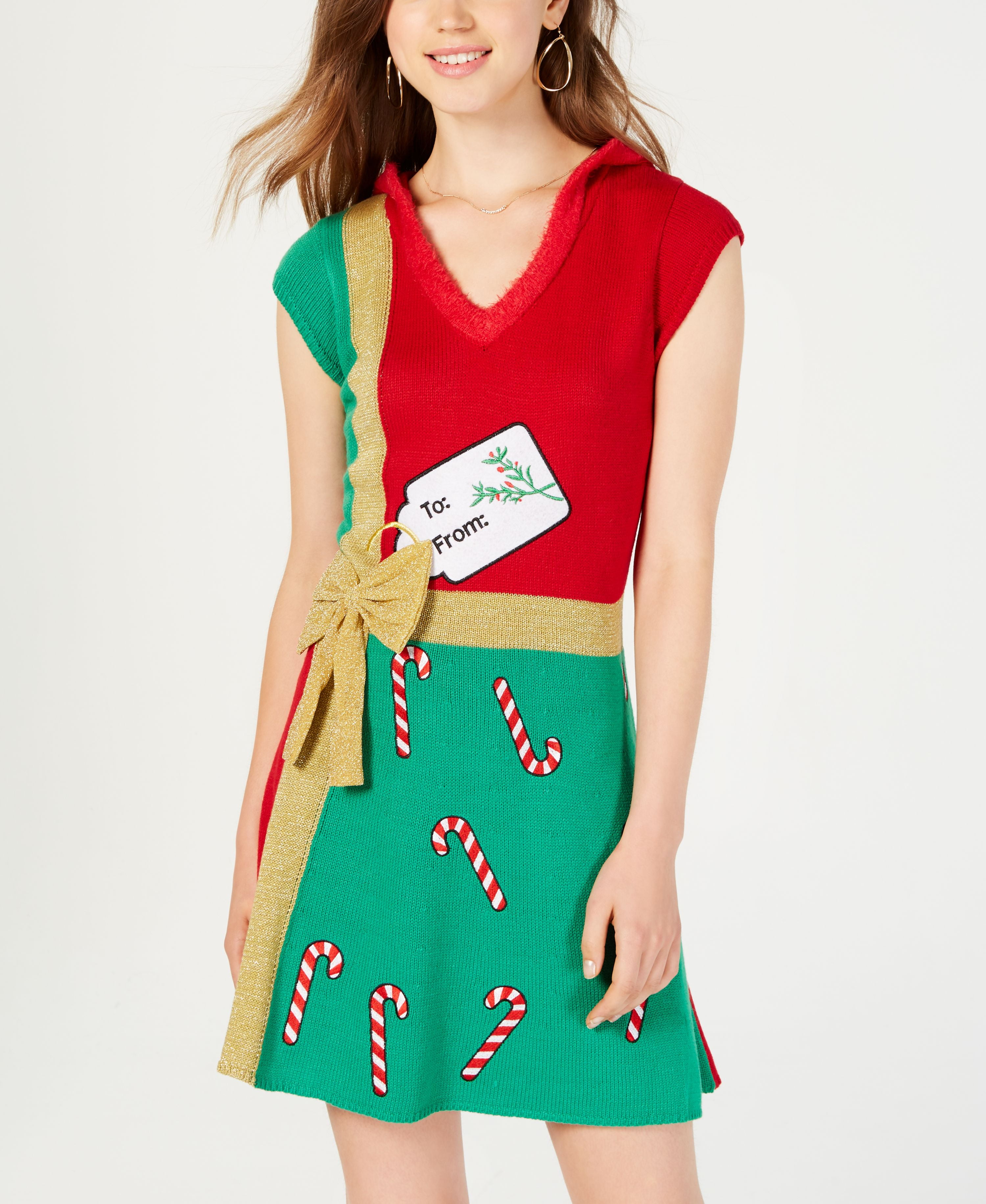 strapless open back dress Mia Belle Girls Red Ruffle Knit Sweater Dress