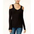 thumbnail image 1 of Hooked Up By Iot Juniors Ribbed Cold Shoulder Sweater Ruby Wine L, 1 of 1