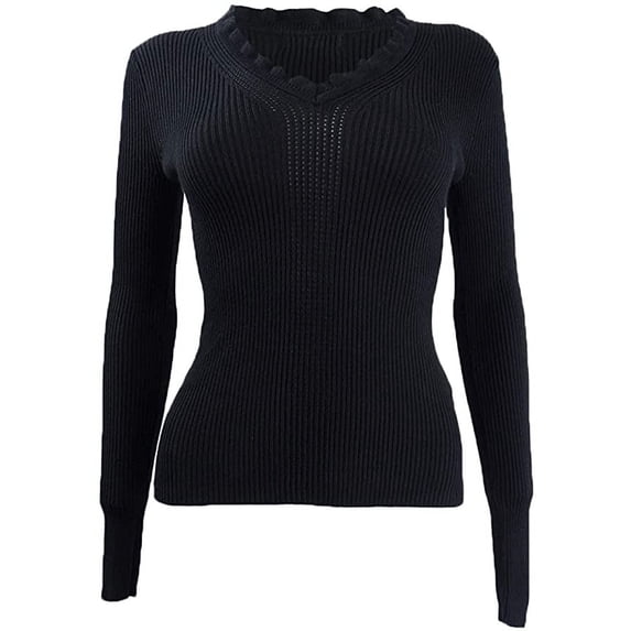 Hooked Up By Iot Juniors' Ruffled V-Neck Sweater Black Size Large