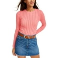 thumbnail image 1 of Hooked Up Womens Juniors Knit Open Stitch Crewneck Sweater Pink XS, 1 of 3