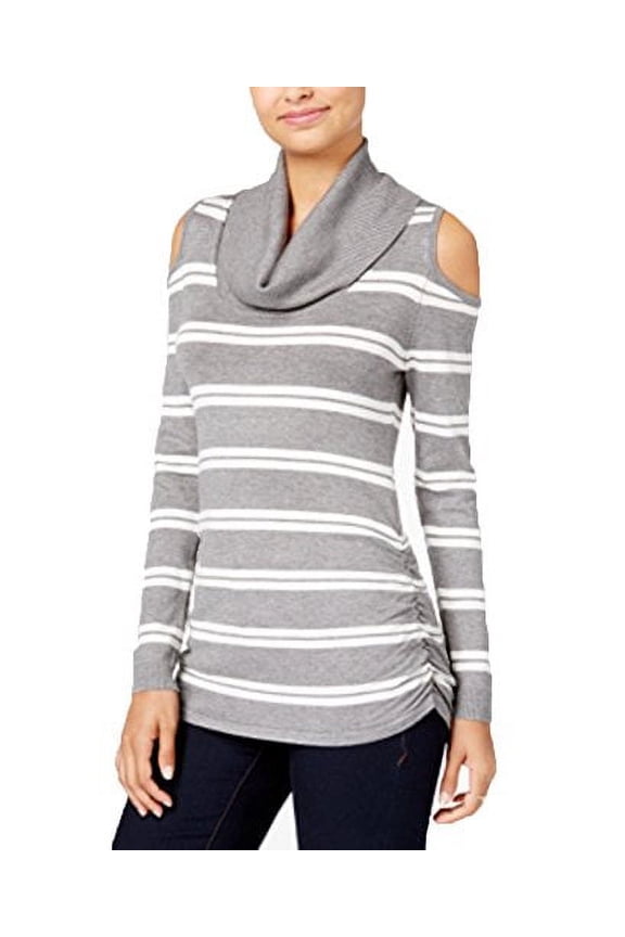 Juniors' Cowl-Neck Cold-Shoulder Sweater (Silver Grey, L)