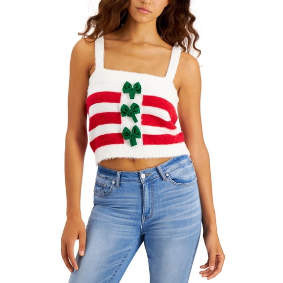 Hooked Up by IOT Juniors Holiday Bow-Front Tank;Large