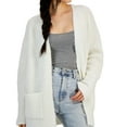thumbnail image 1 of Hooked Up by IOT Womens Boucle Open-Front Cardigan Sweater, White, Medium, 1 of 1