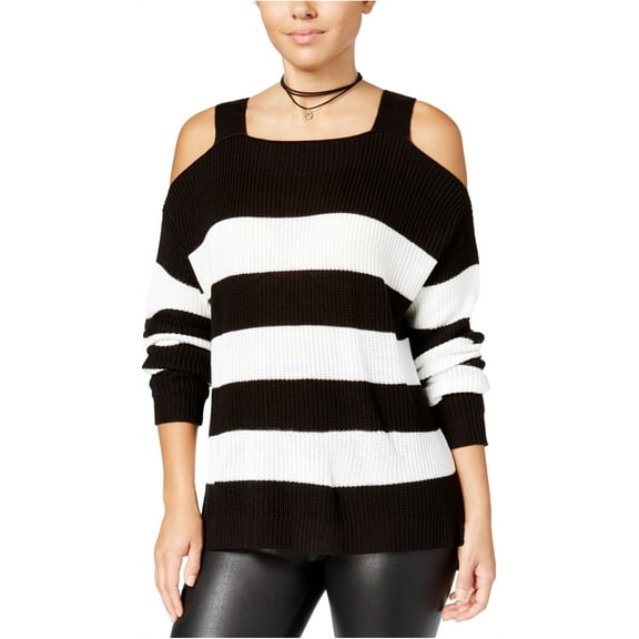 Hooked Up by IOT Womens Cold-Shoulder Knit Sweater, Black, Large