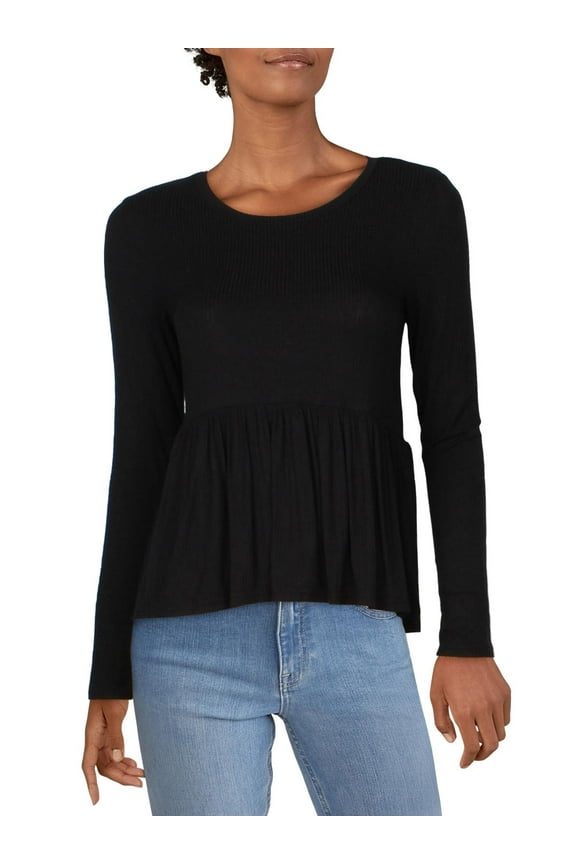 Womens Juniors Peplum Ribbed Top Black XL