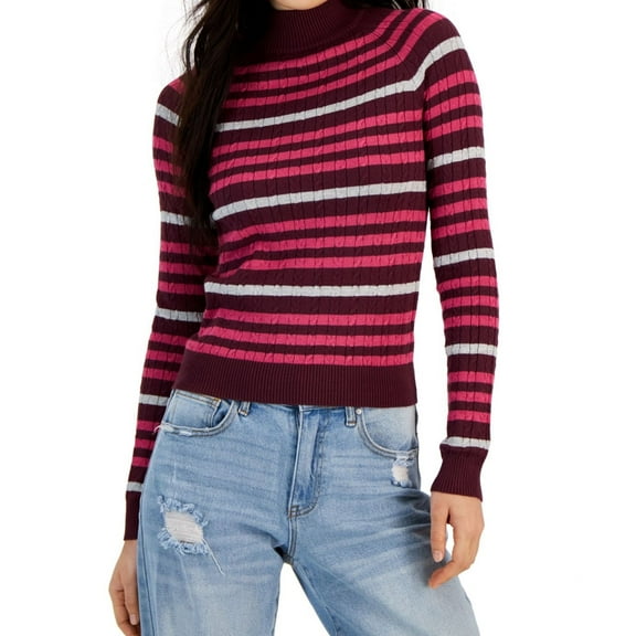Hooked Up by IOT Womens Striped Mini-Cable Pullover Sweater, Purple, Juniors, X-Large