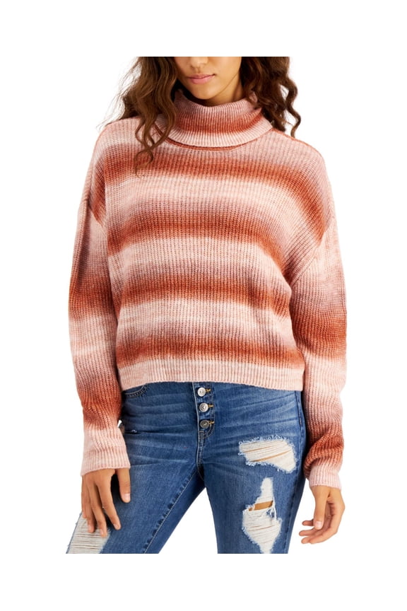 Juniors Spacedye-Striped Turtleneck Sweater, Rust Ombre Spacedye, Large