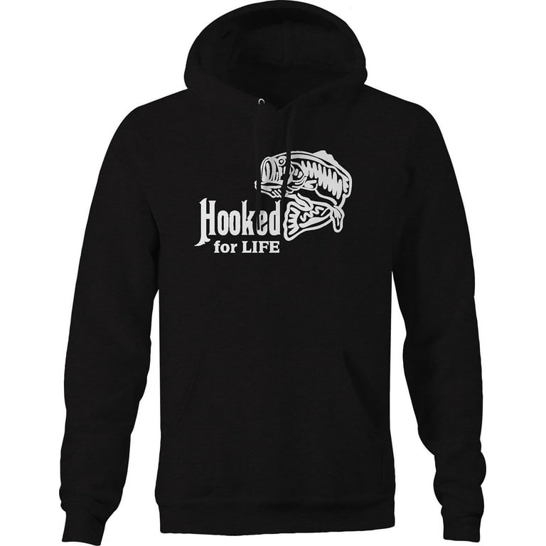Hooked for Life Bass Fishing Pullover Hoodie Medium Black