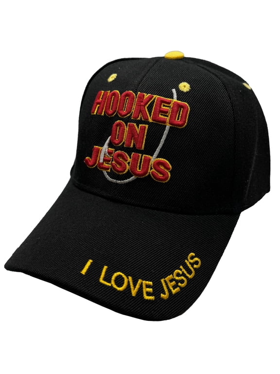 Hooked on Jesus Unisex Embroidered Baseball Cap, Adjustable w/Hook & Loop Strap; Multiple Colors Available