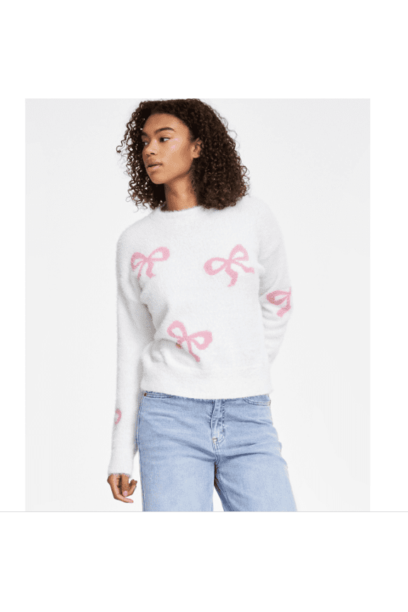 Juniors' Eyelash Sweater - Pink Bow