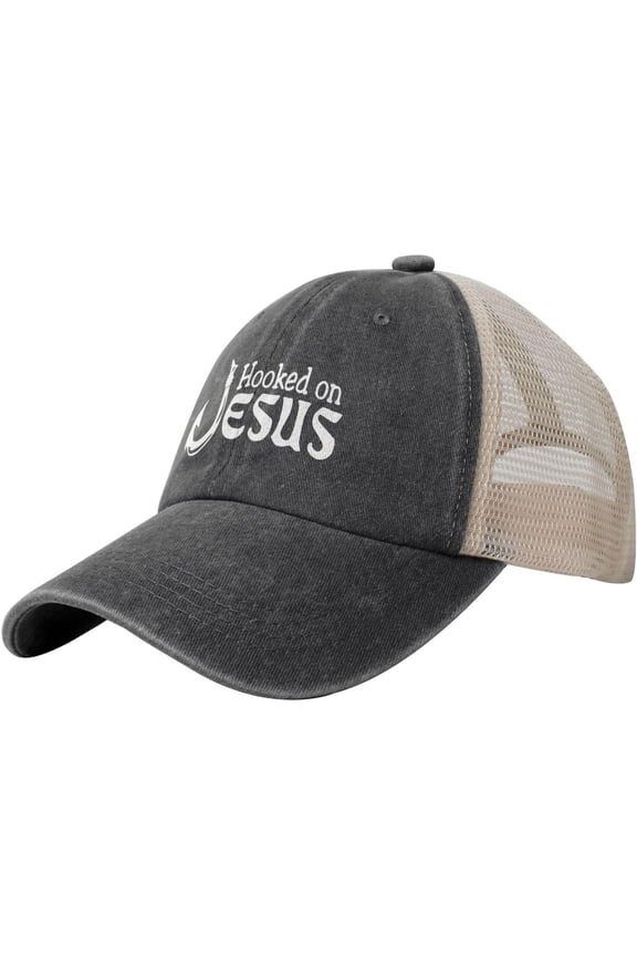 Hookeds On Jesus Mesh Hat for Men Women Washed Cotton Soft Mesh Dad Hats Black Trendy Baseball Cap