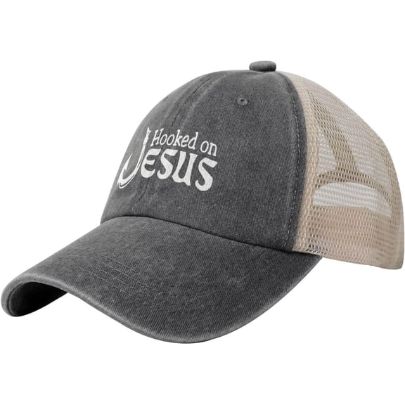 Hookeds On Jesus Mesh Hat for Men Women Washed Cotton Soft Mesh Dad Hats Black Trendy Baseball Cap
