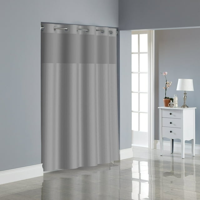 Hookless Drizzle Herringbone Polyester Shower Curtain with PEVA Liner