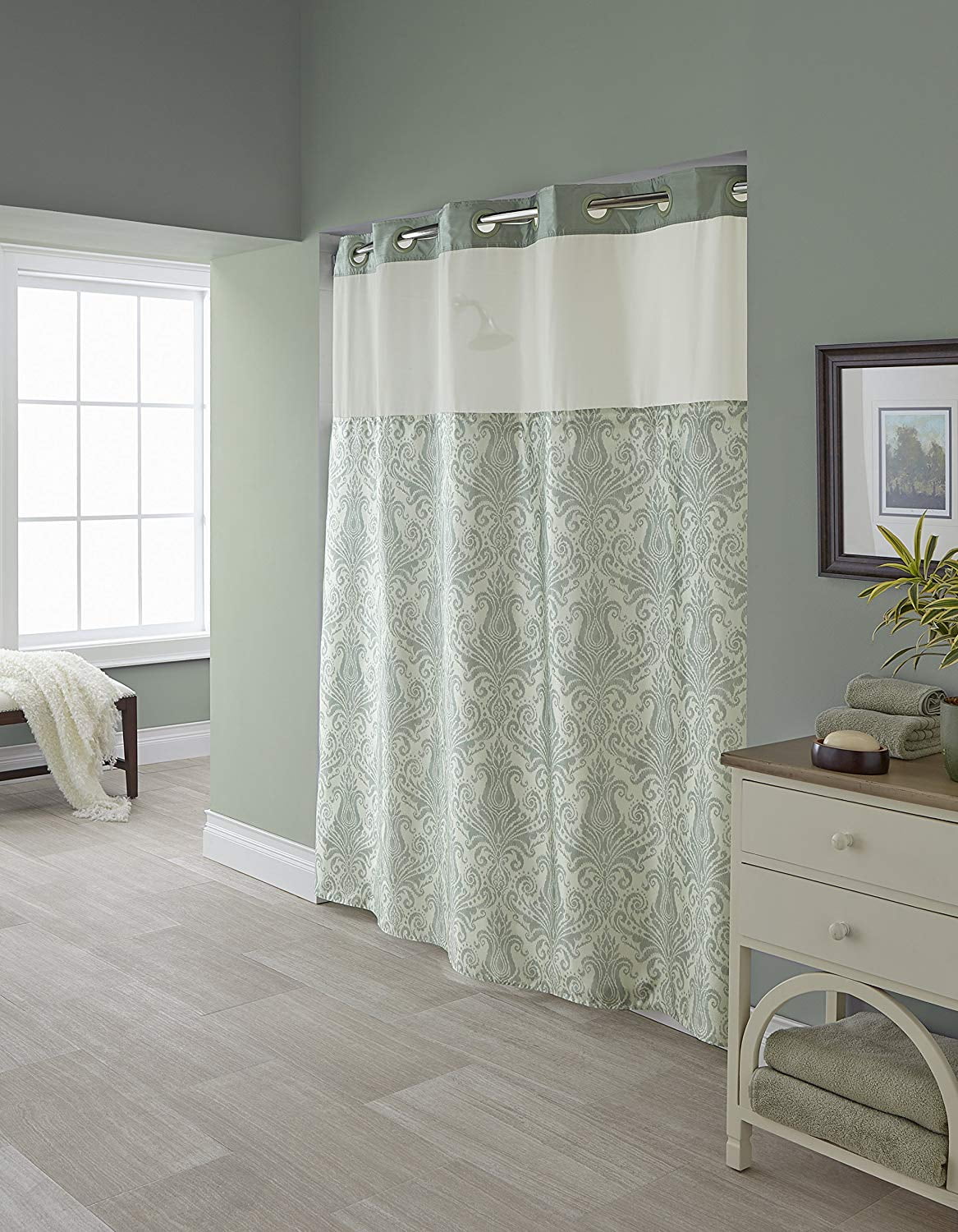 Hookless RBH85MY985 Vintage Medallion Reseda Shower Curtain with Snap