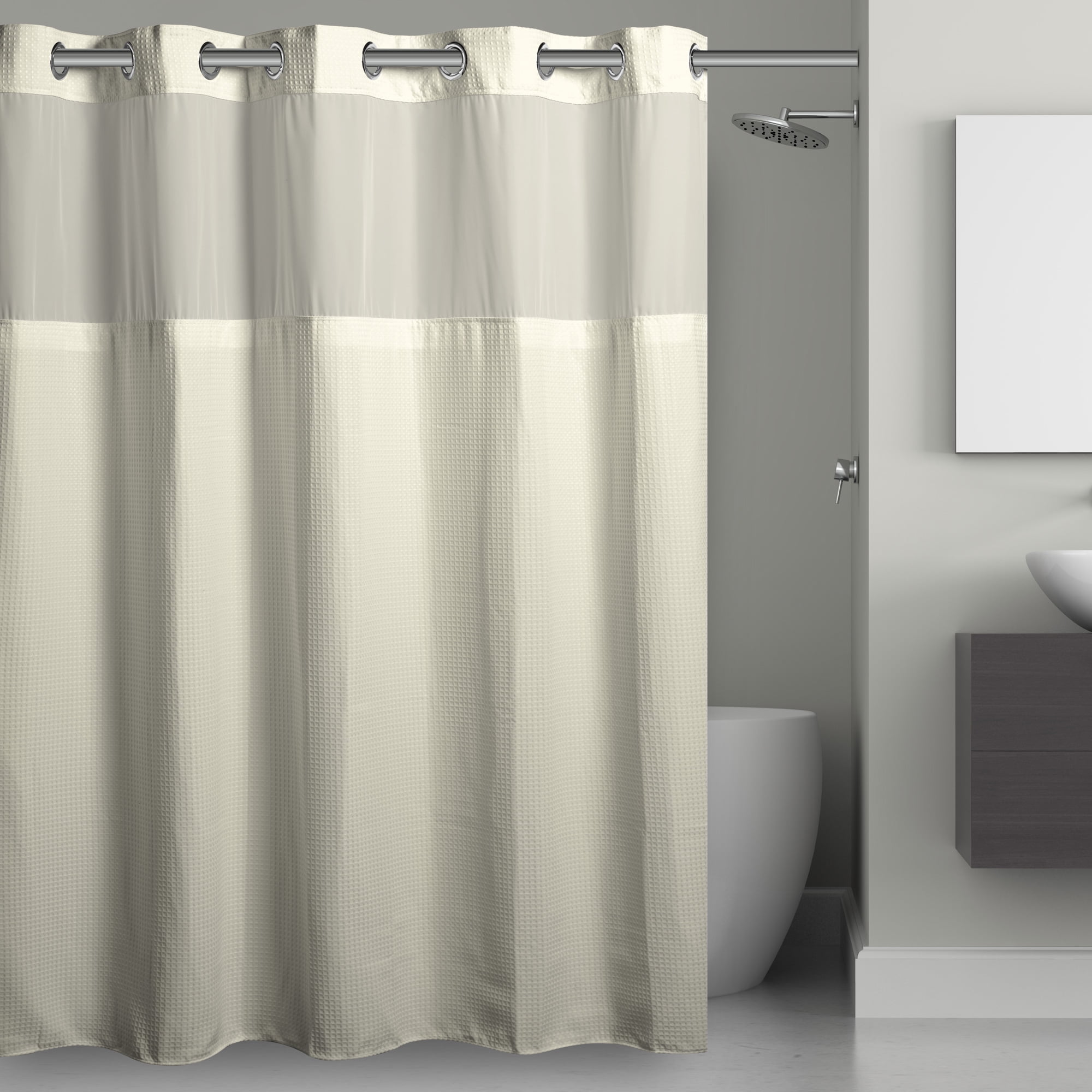 Hookless Waffle Shower Curtain with Fabric Liner, 71 x 74 in, Cream