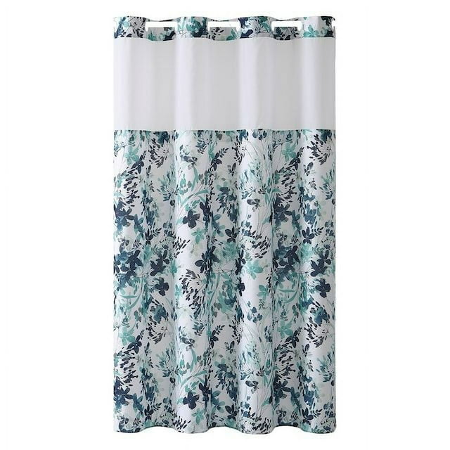 Hookless® Fabric Shower Curtain Water Color Floral Print Aqua