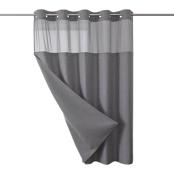 Hookless Shower Curtain with Built In Liner, 230GSM Waterproof Fabric, Mesh Top Window, Boho Wave Design, Standard 71x74 for Bathroom or Hotel